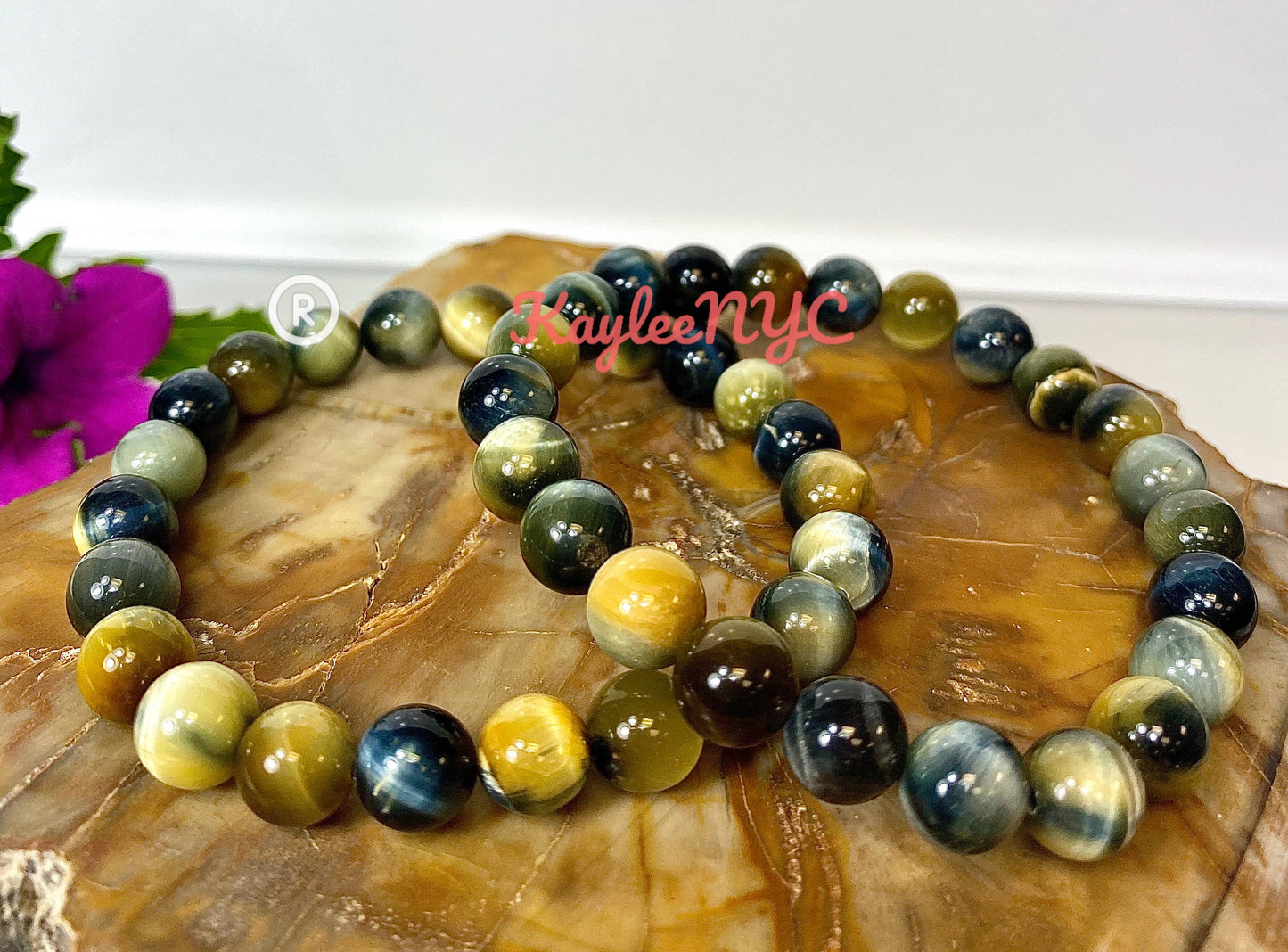 6 Pcs Natural Dream Tiger Eye 8mm 7.5” Stretch Bracelet