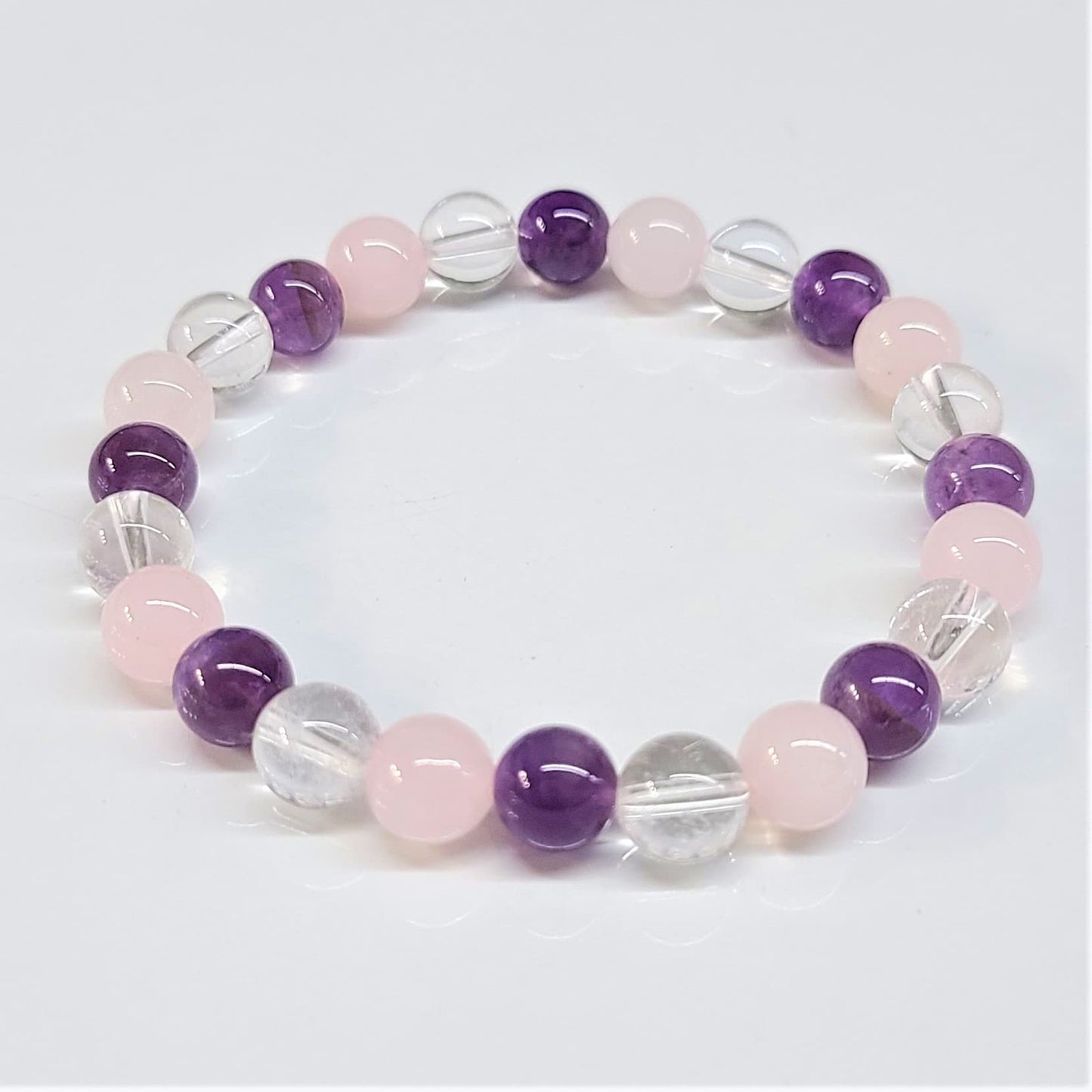 Amethyst/ClearQtz/RoseQtz Bracelet, 8 mm