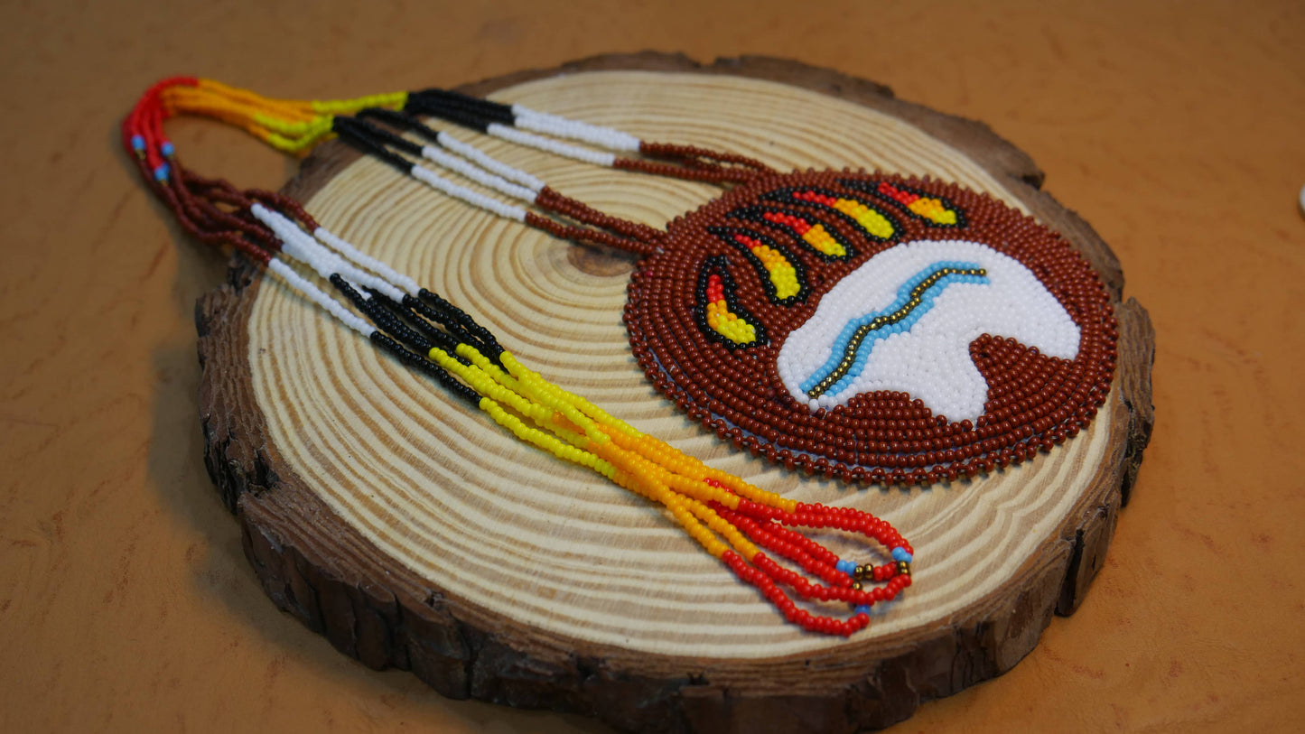 Native American Style Beaded Brown Bear medallions Necklace
