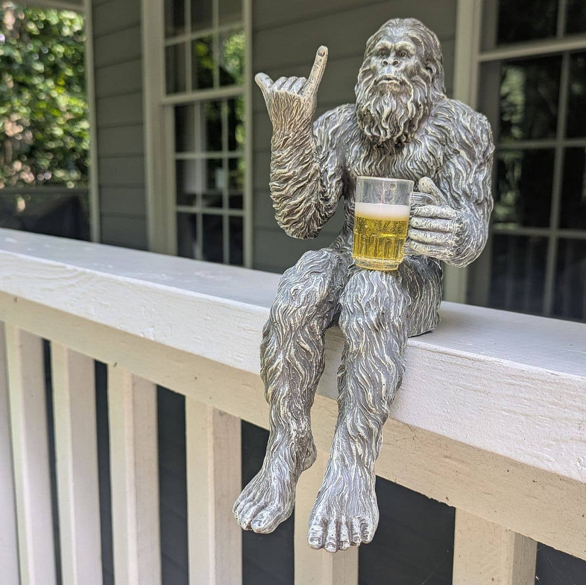 Party Bigfoot Sasquatch Beer Drinking Statue 10 inch H: Stonewash