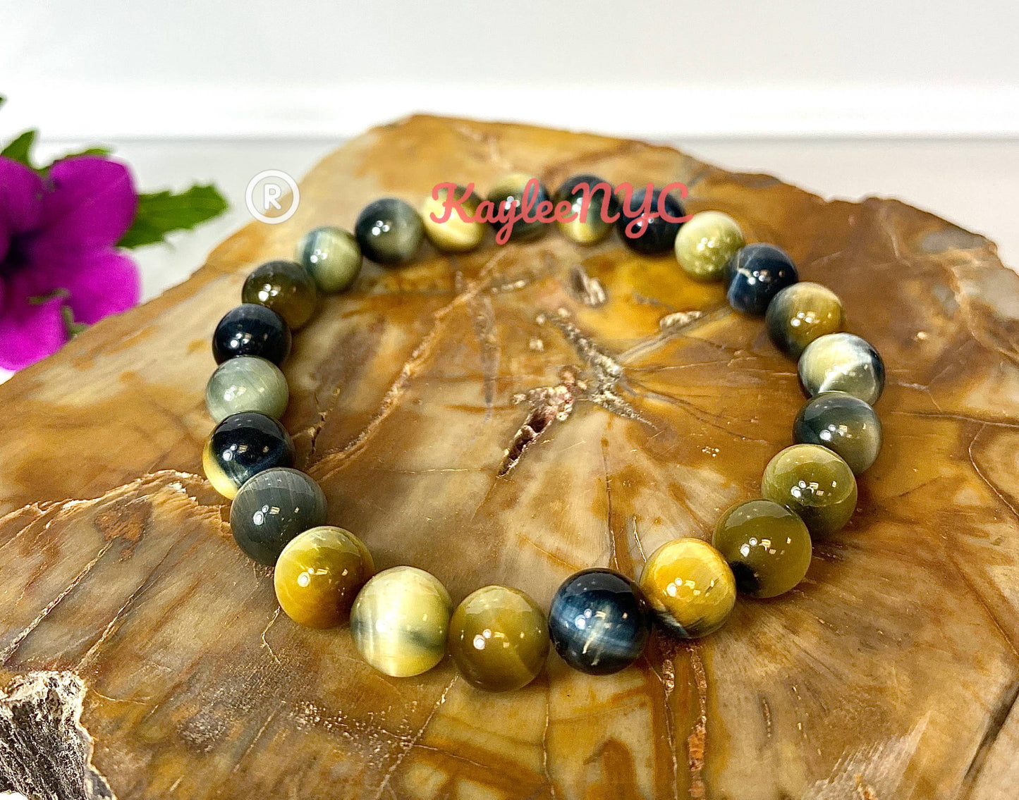 6 Pcs Natural Dream Tiger Eye 8mm 7.5” Stretch Bracelet