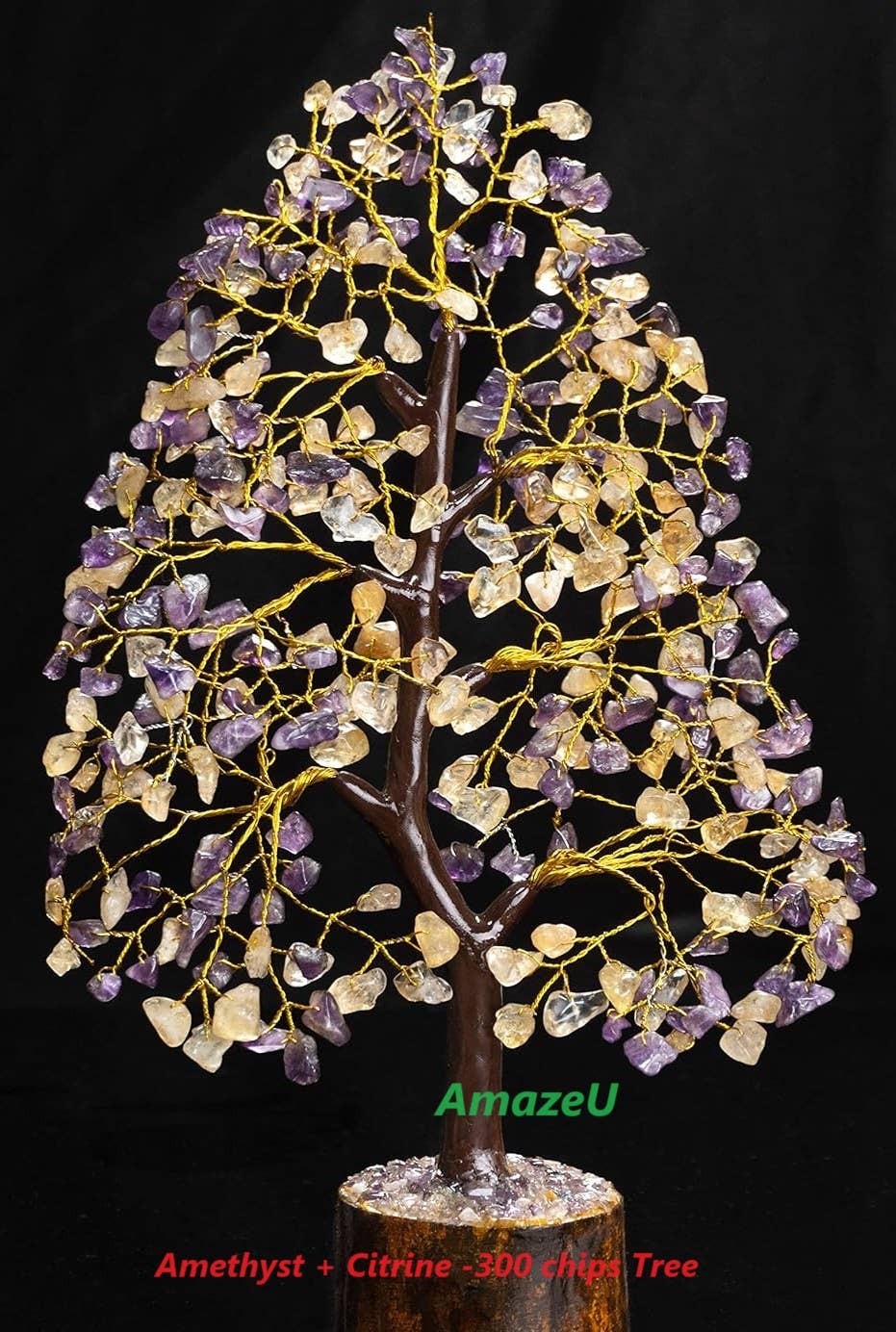 Amethyst & Citrine Gemstone Tree ,300 chips Golden wire Tree