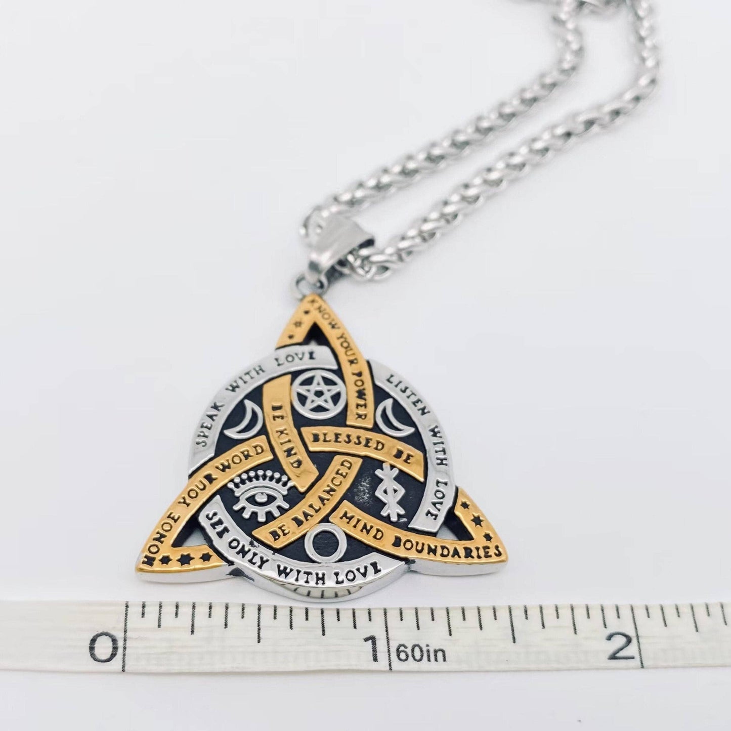 Triangle Star Moon Emblem Stainless Steel Necklace - MJ/MNP: Single pendant
