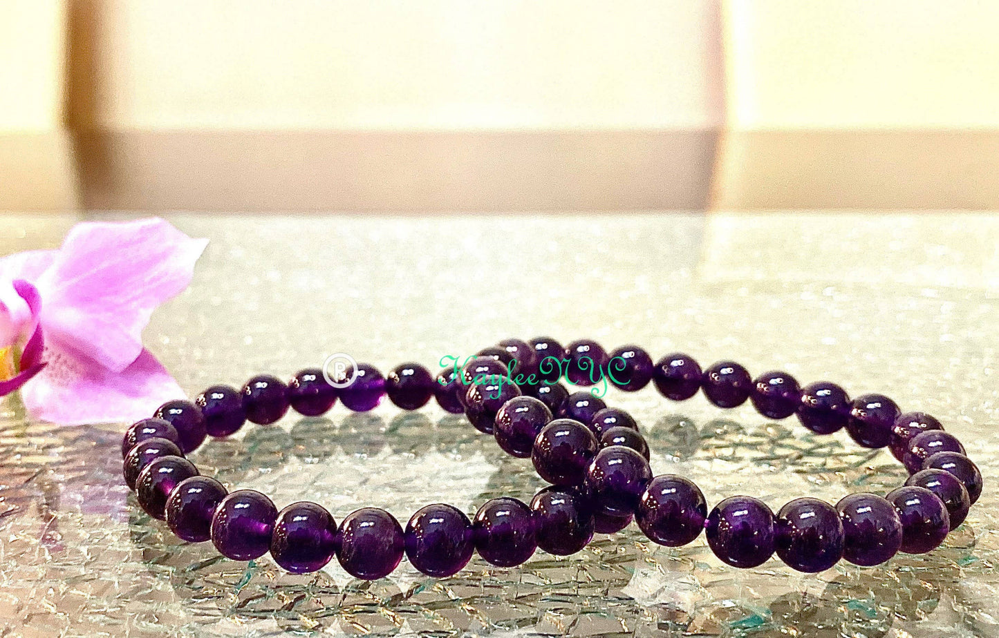 Natural Dark Amethyst 8mm 7.5” Crystal Stretch Bracelet
