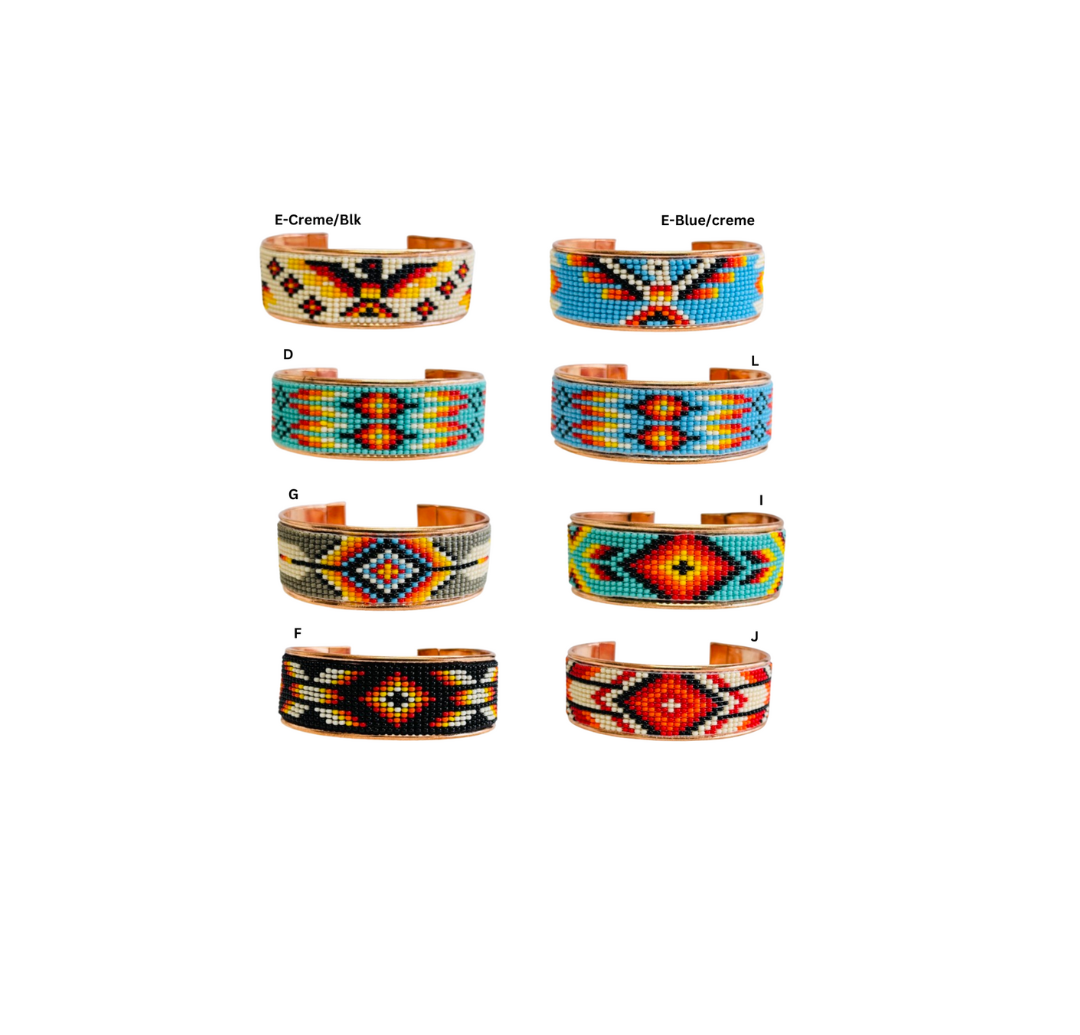 699-1' Pure Copper Native Style Handmade Czech Bead Cuff