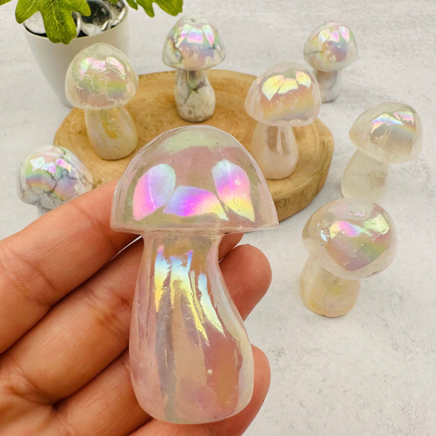 Gemstone Angel Aura Crystal Mushrooms - You Choose Stone: Angel Aura Rose Quartz