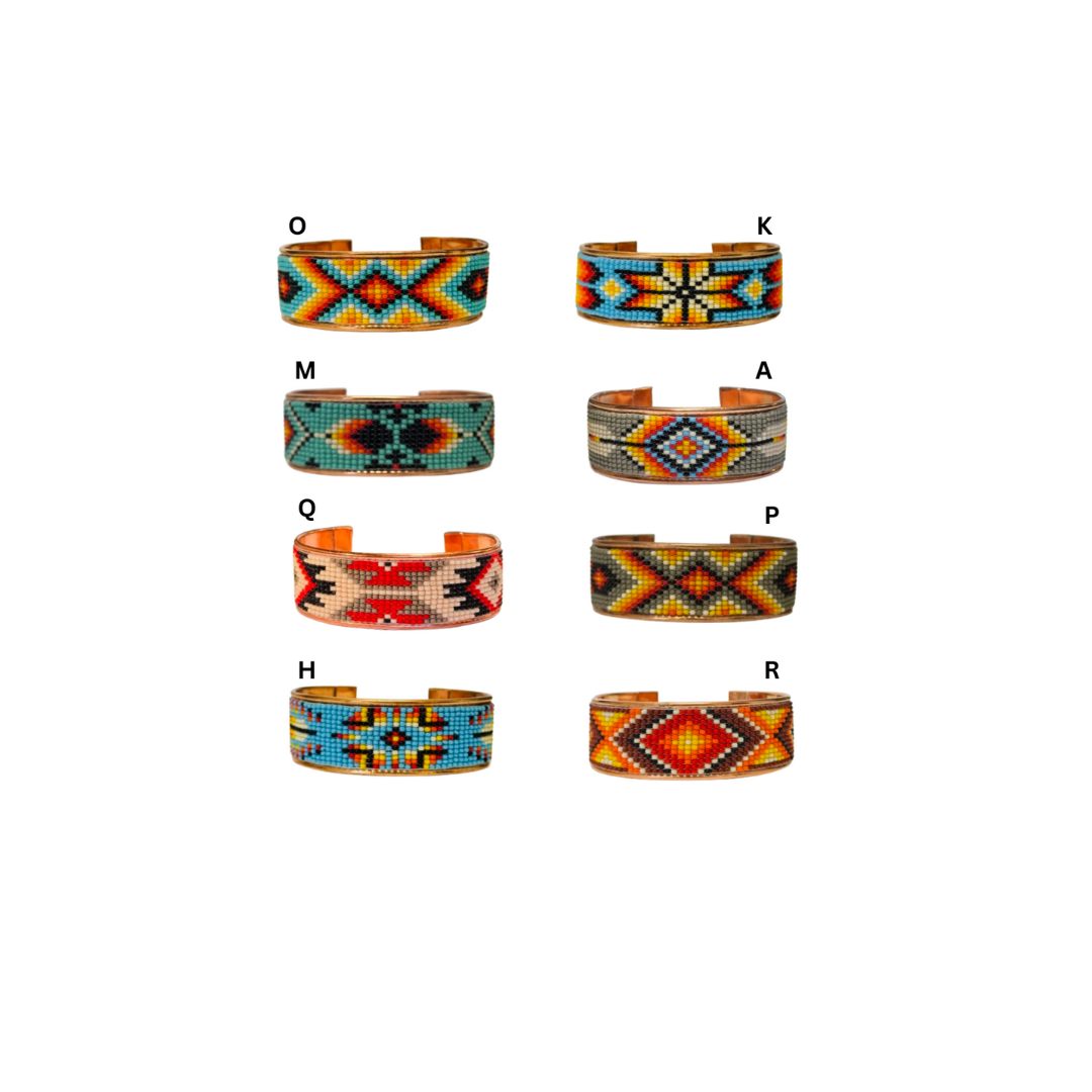 699-1' Pure Copper Native Style Handmade Czech Bead Cuff