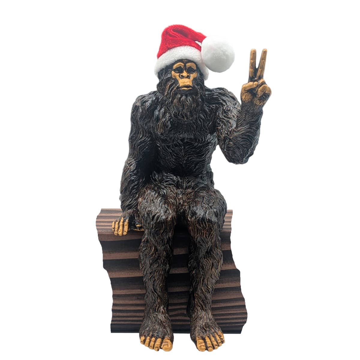 Christmas Bigfoot Peace Sign Statue 10 inch H Shelf Sitter: Stonewash