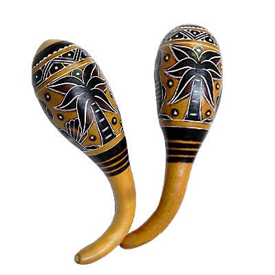 Large Hand Carved Beaded Gourd Maraca Shaker Instrument