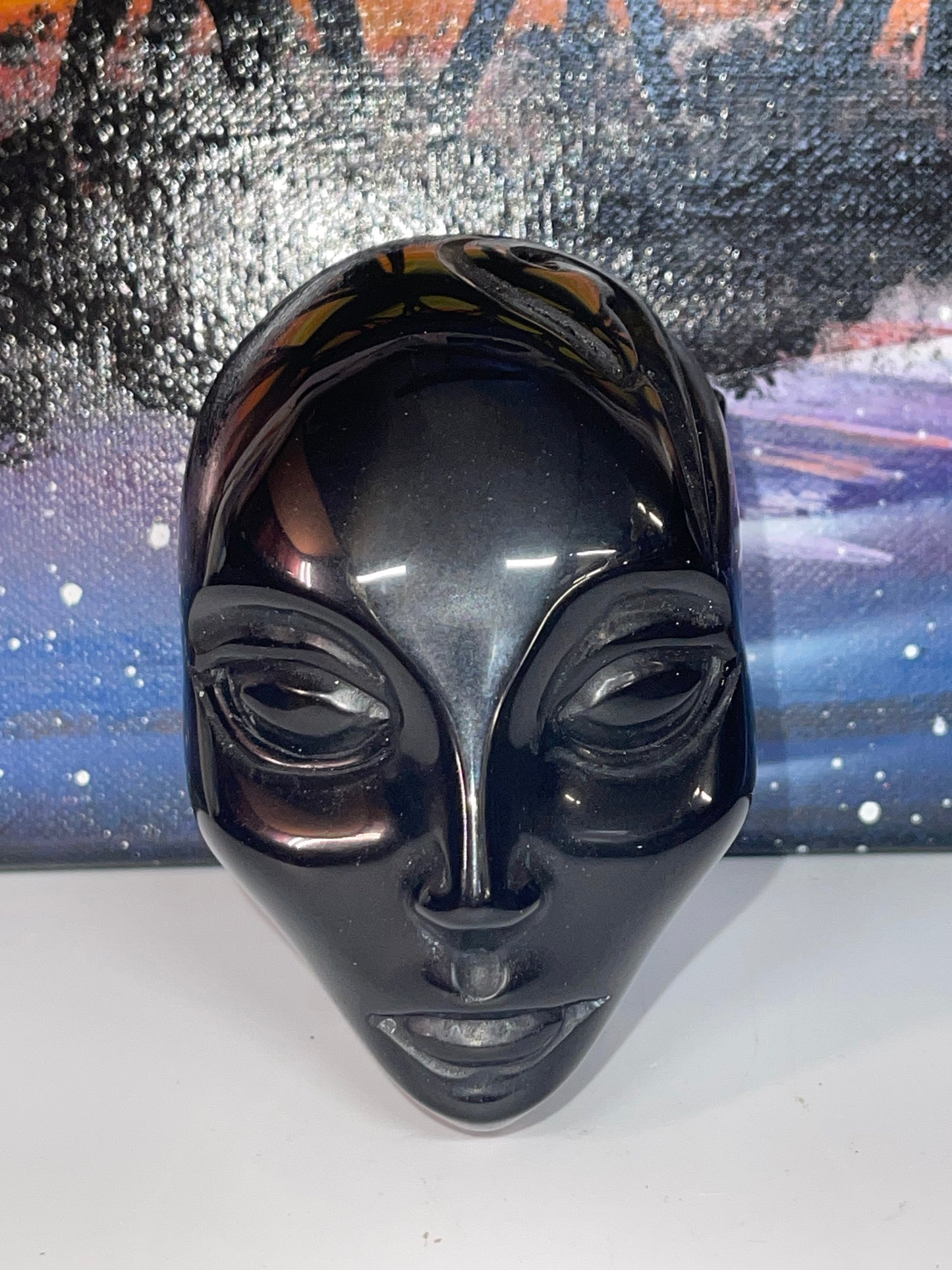Black Obsidian Female Alien Head Crystal Carving
