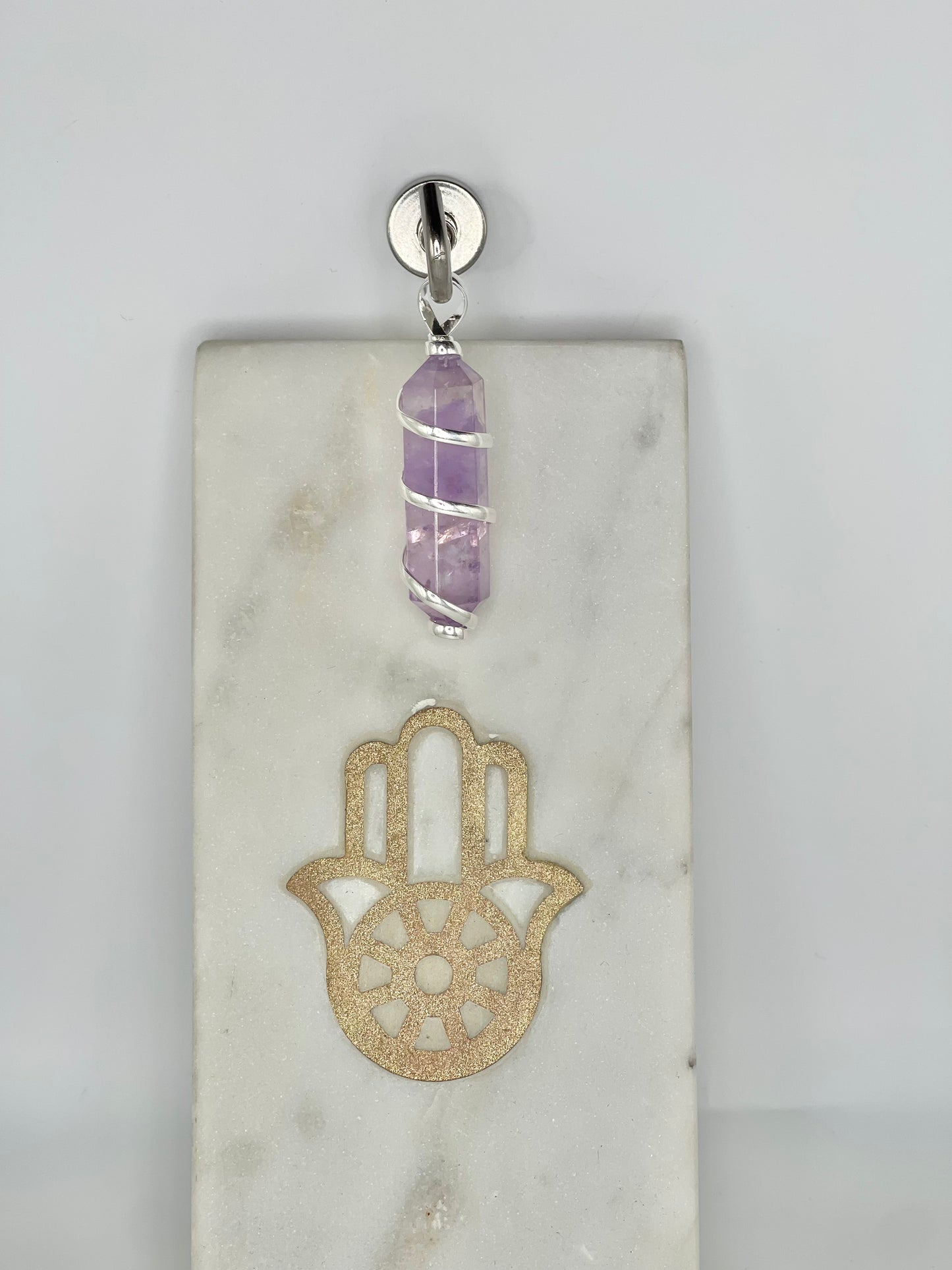 Natural Amethyst Double Pointed Pendant Metal Wrapping 2 in
