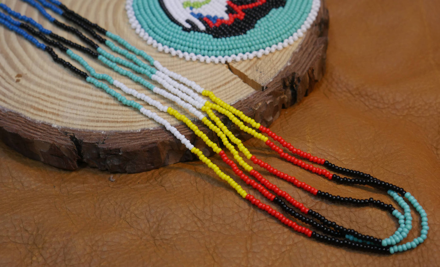 Handmade Native American Beaded Turquoise medallion Necklace