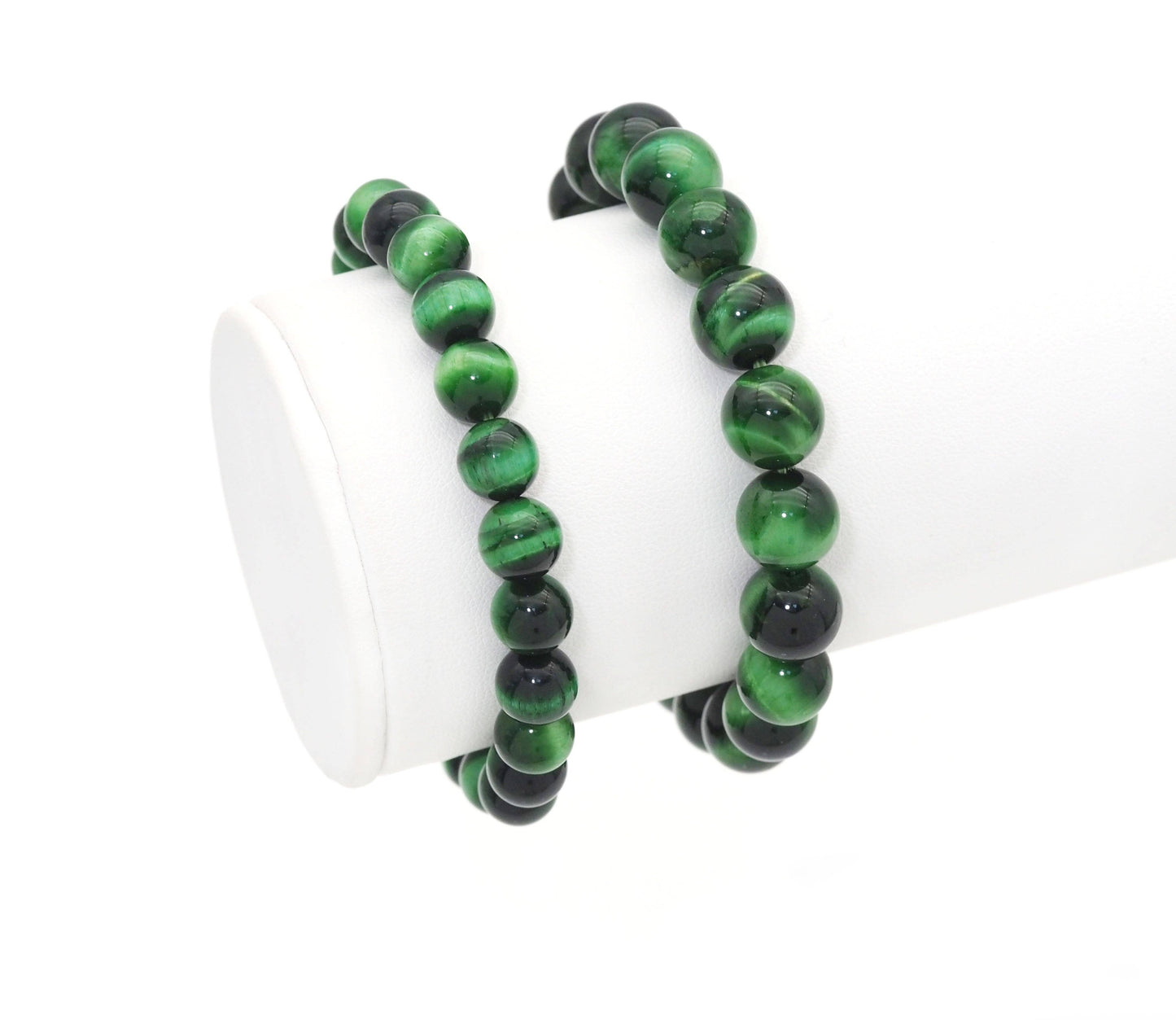 Natural Green Tiger Eye Round Smooth Stretchy Bracelet, 8mm