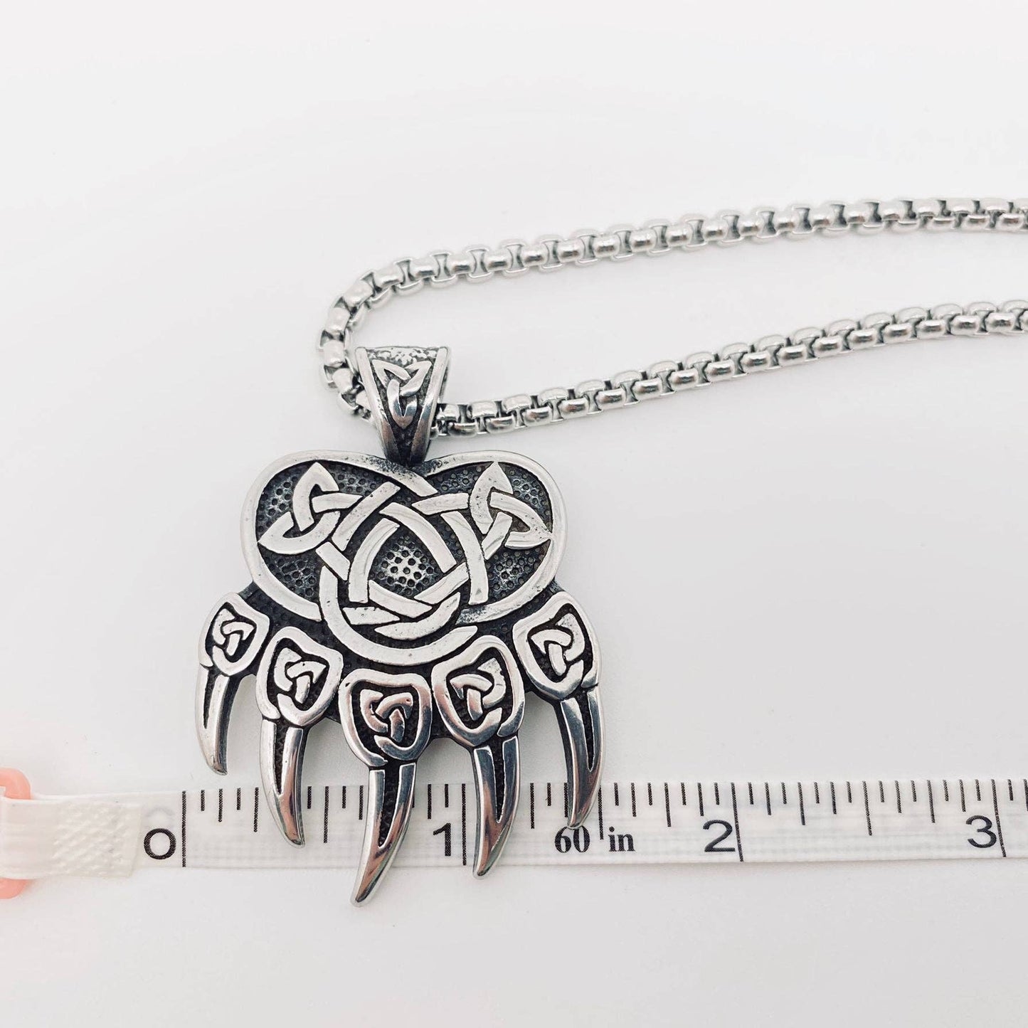 Stainless Steel Celtic Knot Bear Claw Charm Necklace -MJ/MNP: Pendant + chain