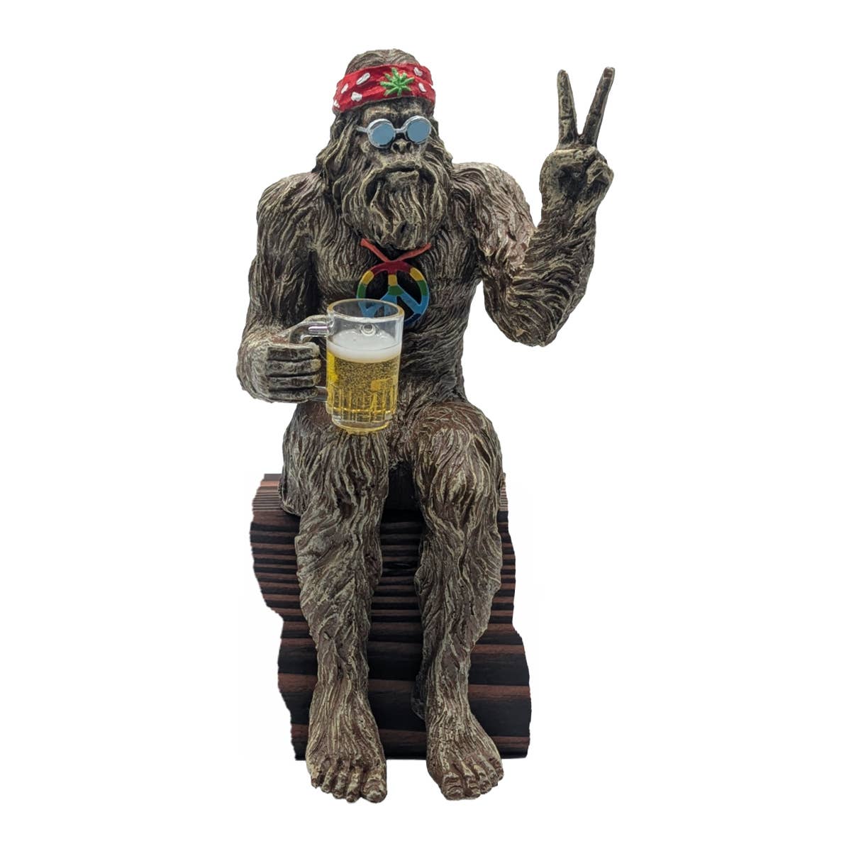 Party Hippie Bigfoot Sasquatch Beer Drinking Statue: Natural
