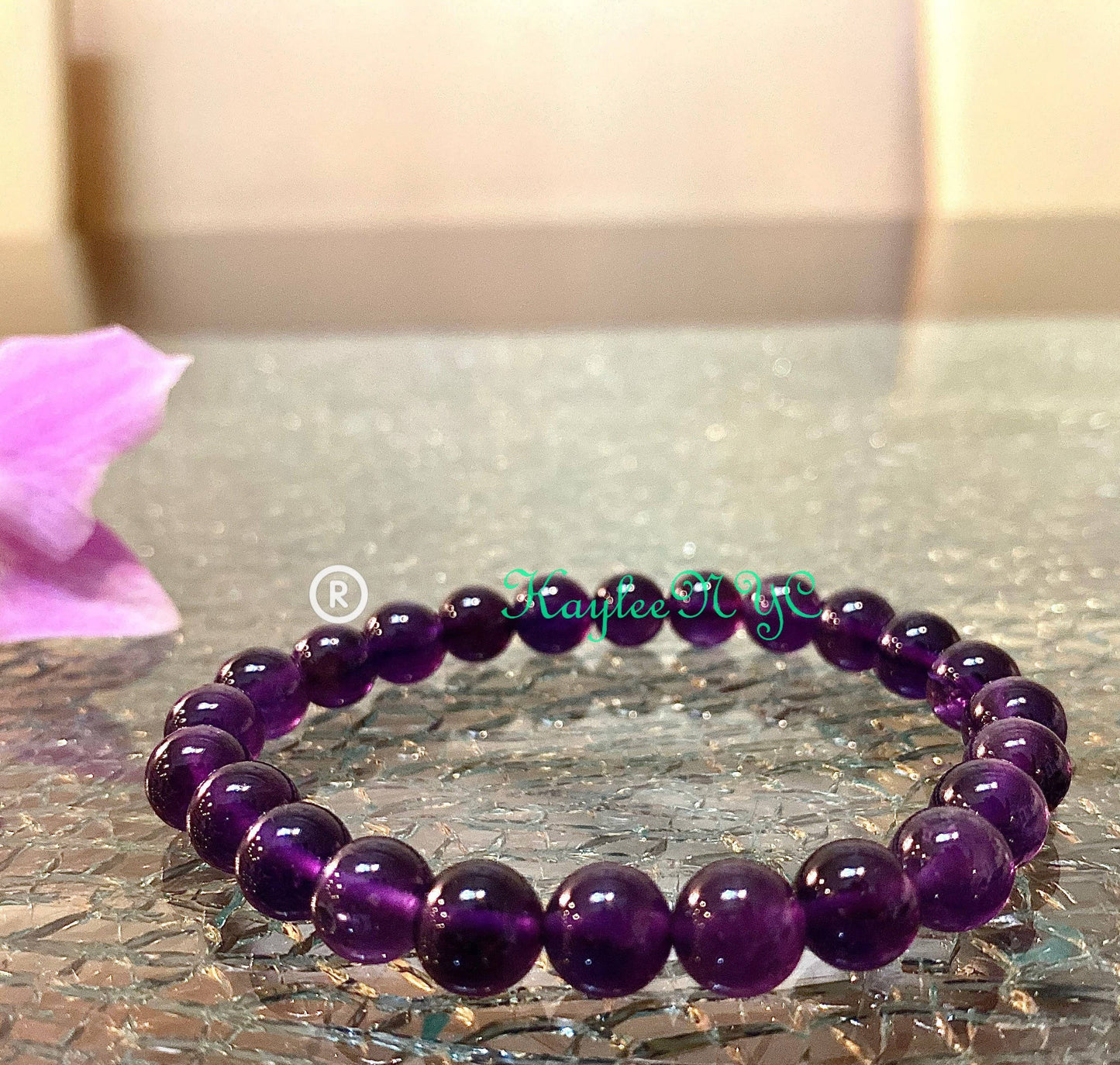Natural Dark Amethyst 8mm 7.5” Crystal Stretch Bracelet