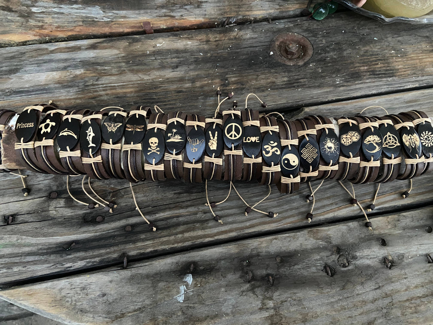 Leather bracelet laser engraved closeout