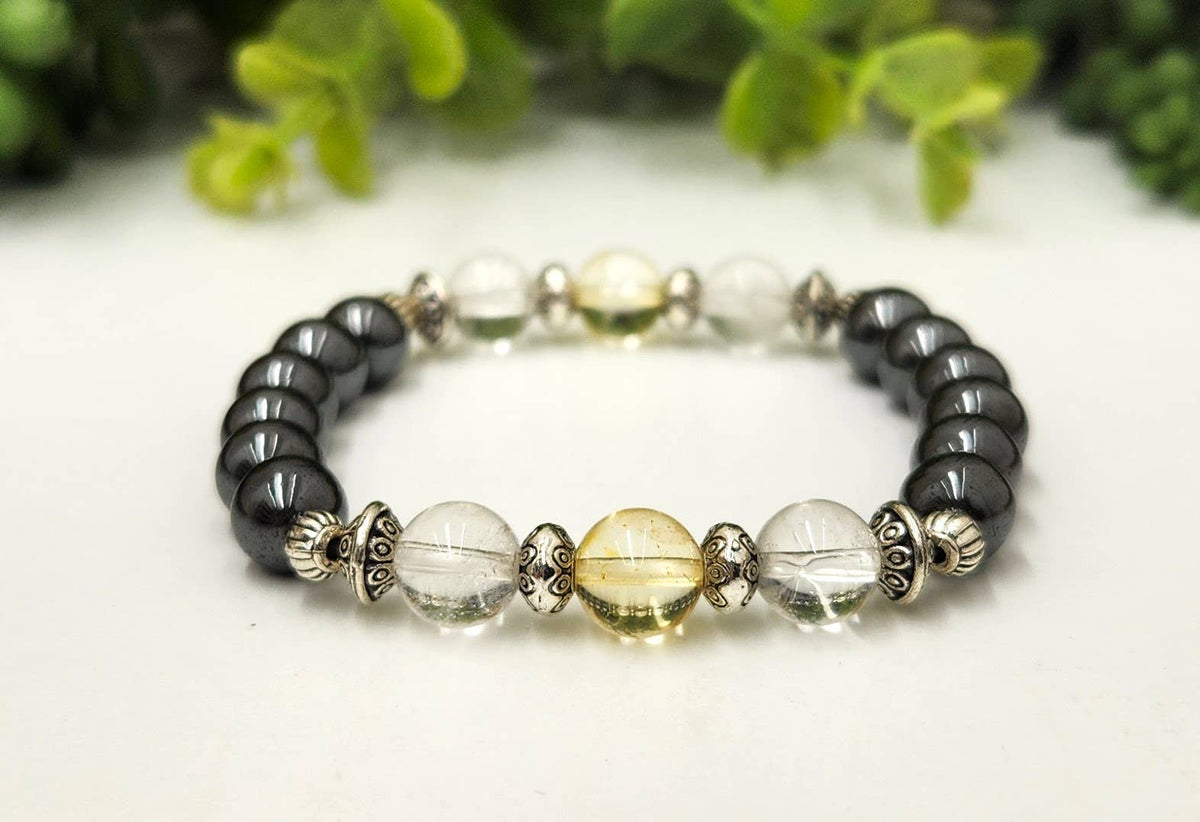 EMPATH PROTECTION-Citrine/Clear Quratz/Hematite Bracelet: OPTION #1: Bracelets Only