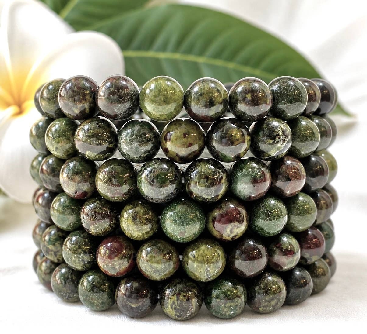 Natural Dragon Bloodstone 8mm Crystal Stretch Bracelet 7.5"