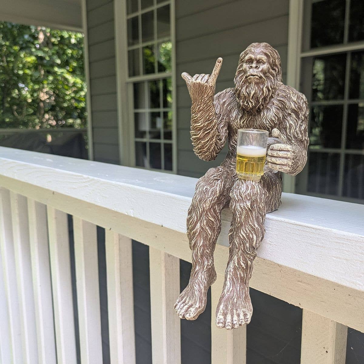 Party Bigfoot Sasquatch Beer Drinking Statue 10 inch H: Stonewash