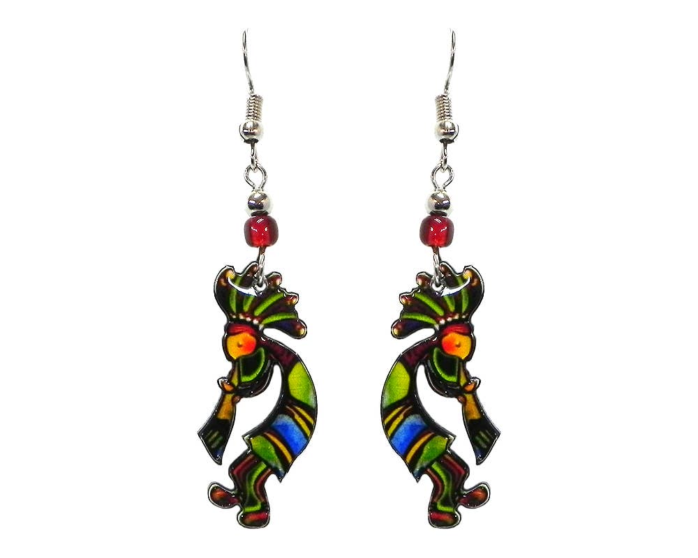 Acrylic Kokopelli Southwestern Native Deity Dangle Earrings