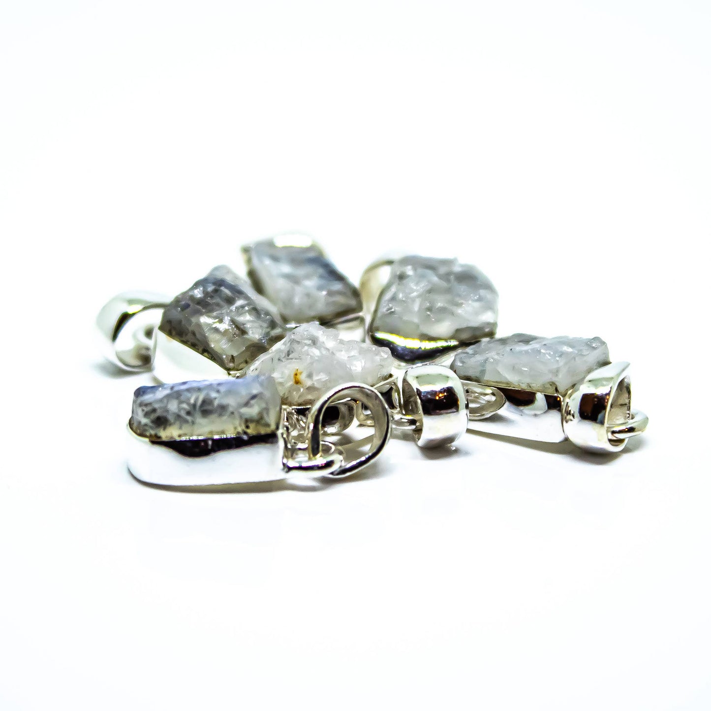 Rainbow Moonstone Freeform Sterling Silver Pendant Necklace