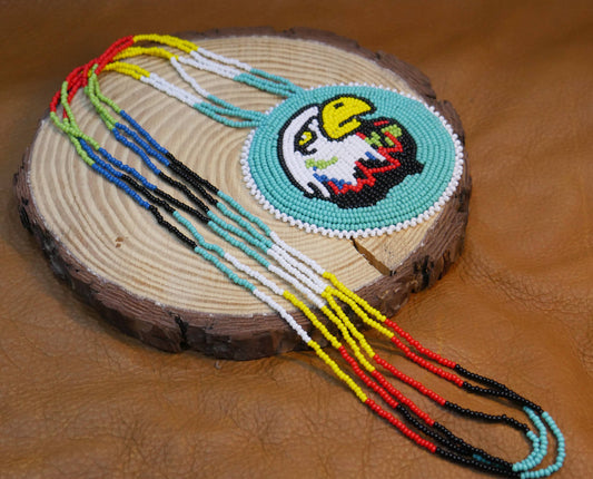 Handmade Native American Beaded Turquoise medallion Necklace