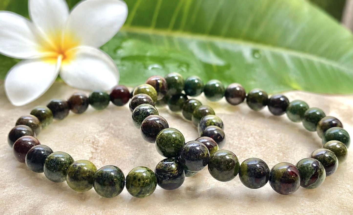 Natural Dragon Bloodstone 8mm Crystal Stretch Bracelet 7.5"