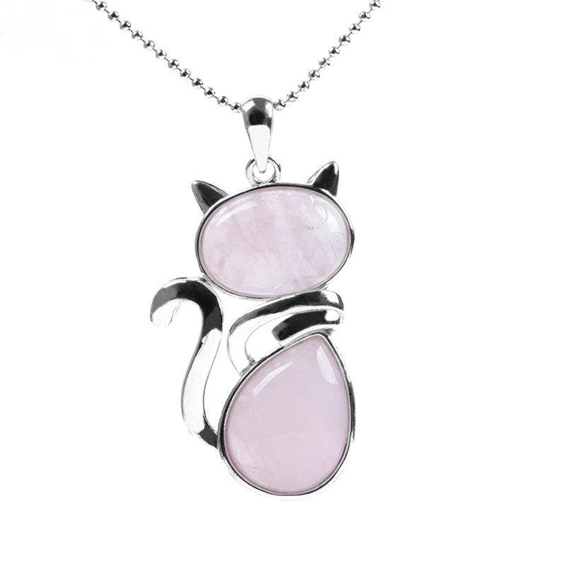 Natural Stone Cat-shaped Pendant Necklace: Tiger-Eye Chain