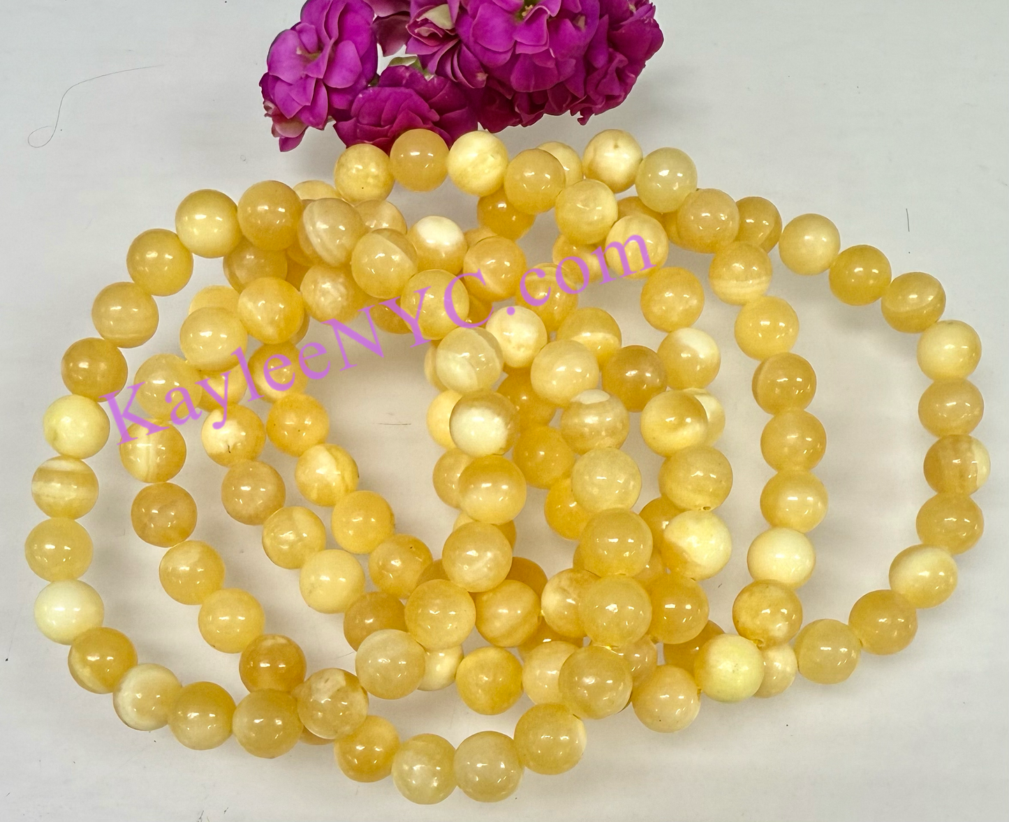 6 Pc 8mm Natural Orange Calcite 7.5” Stretch Bracelet