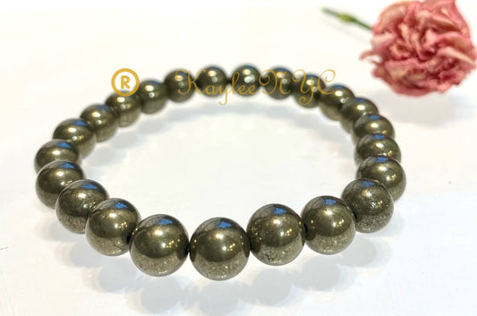 Natural Pyrite 8mm 7.5” Crystal Healing Stretch Bracelet