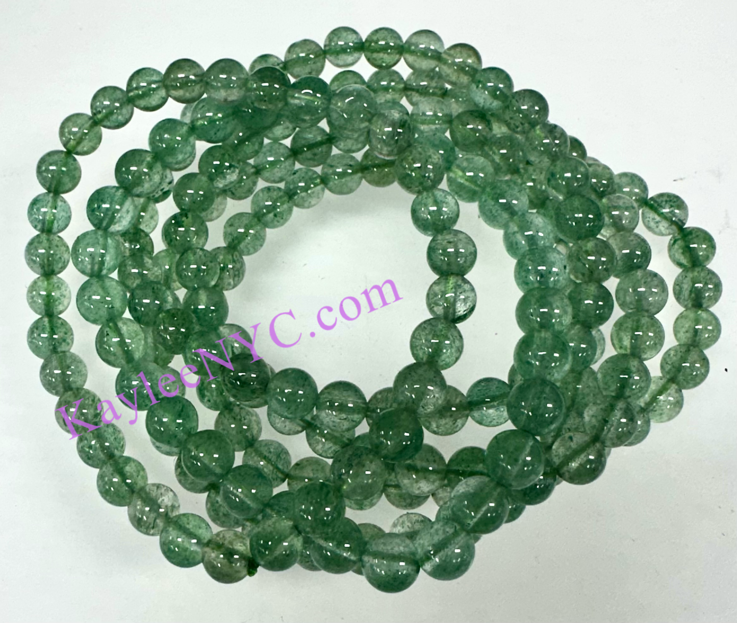 6 Pc 6mm Green Strawberry Quartz 7.5” Stretch Bracelet