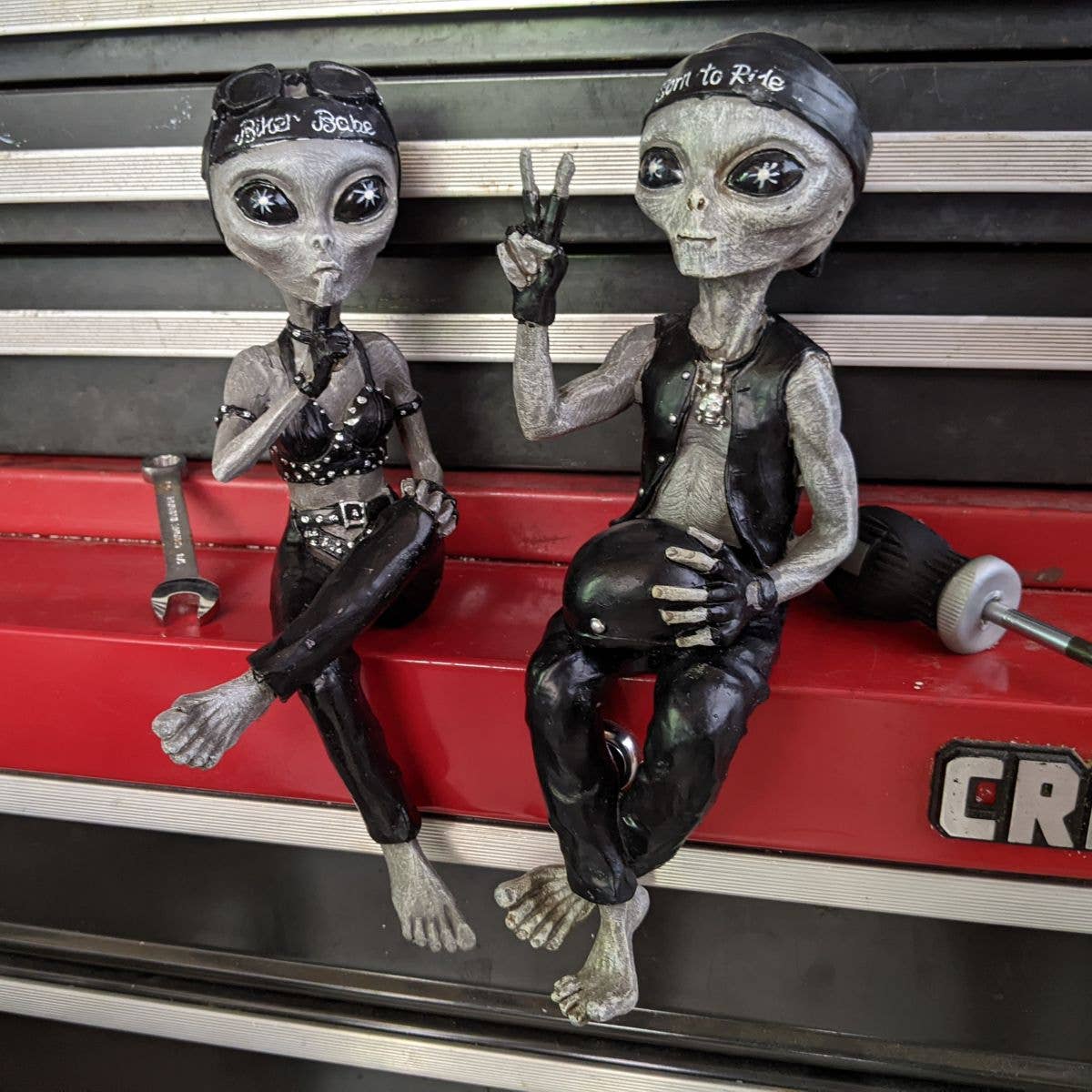 Alien Invasion Biker Babe & Dude Ledge Lounger Set 10" tall: Gray