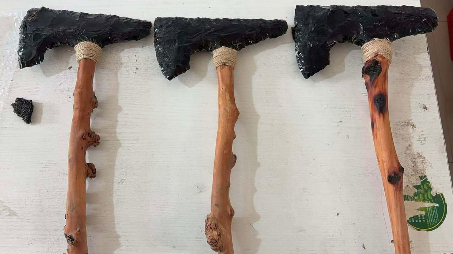 Raw Obsidian Axe Hammer Head w/ Natural Wood Handle