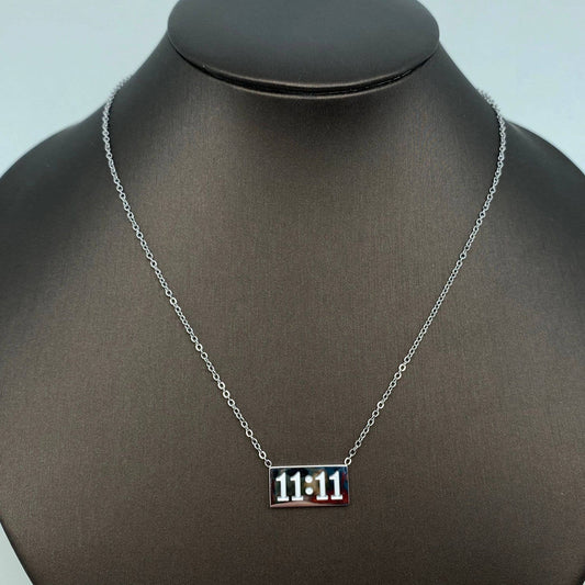 "11:11" Charm Pendant Stainless Steel Necklace - FGS: Steel color