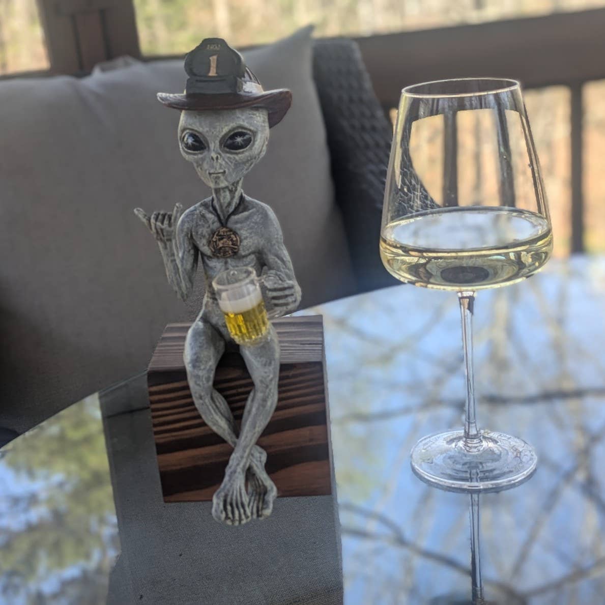 Alien Invasion Fireman Male Shelf Sitter Statue 10" Tall: Gray