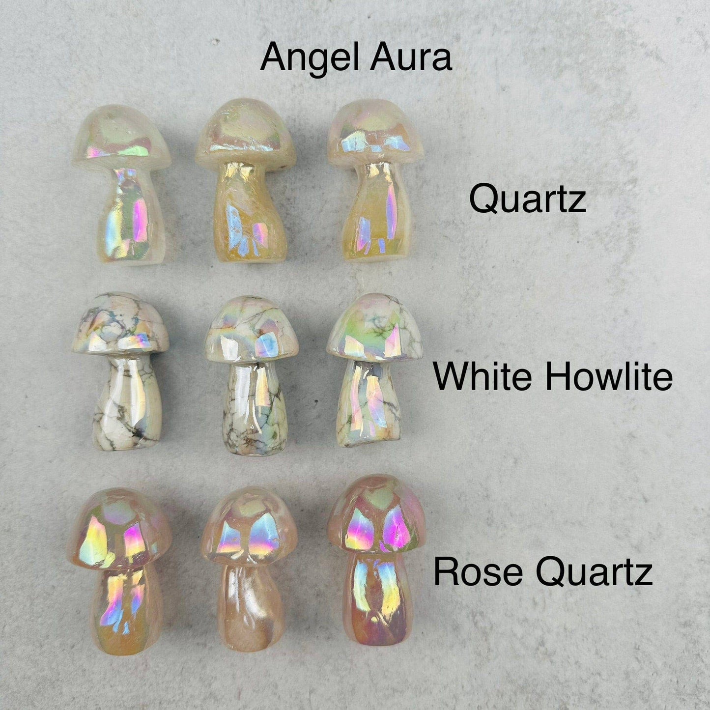 Gemstone Angel Aura Crystal Mushrooms - You Choose Stone: Angel Aura Rose Quartz