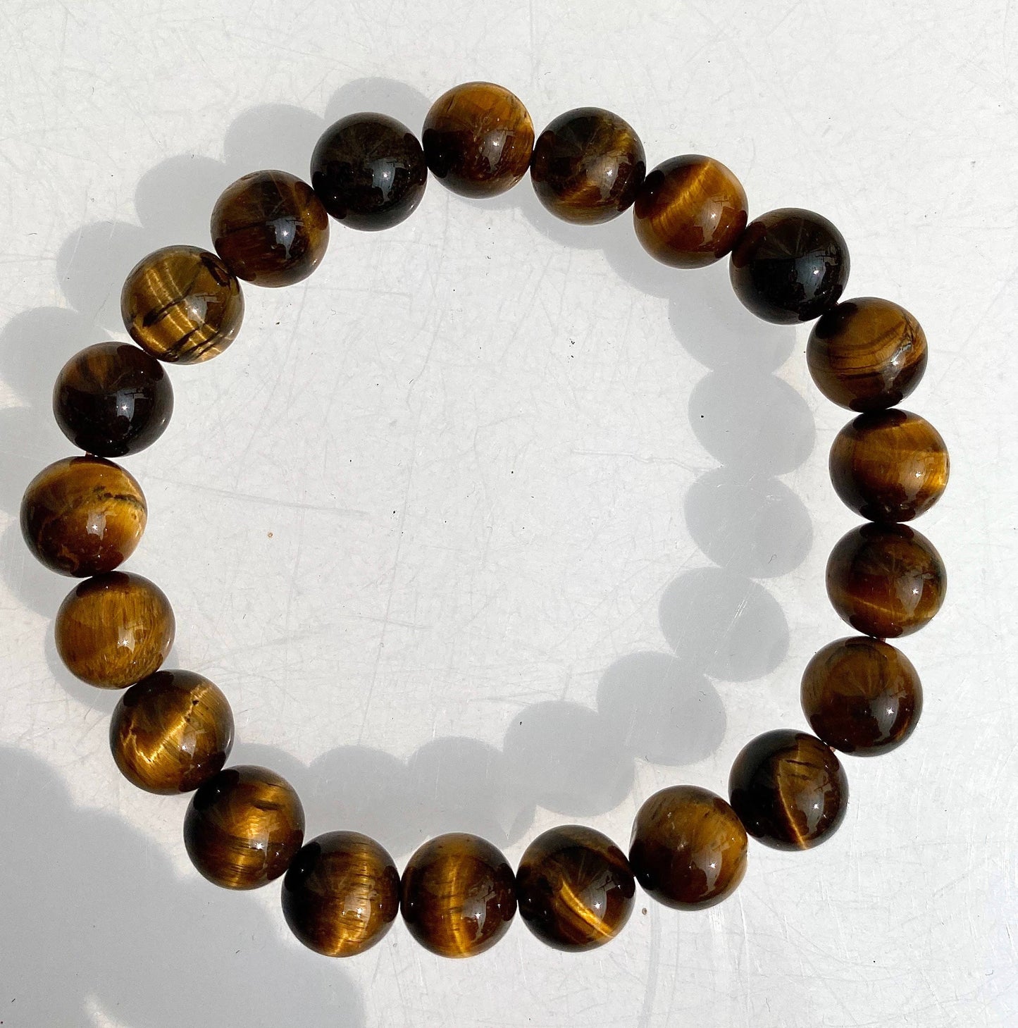 10mm Natural Tiger Eye Crystal Healing Stretch Bracelet 8"