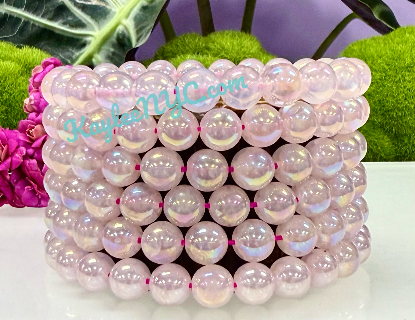 Wholesale 6 Pcs Aura Rose Quartz 8mm 7.5” Crystal Healing