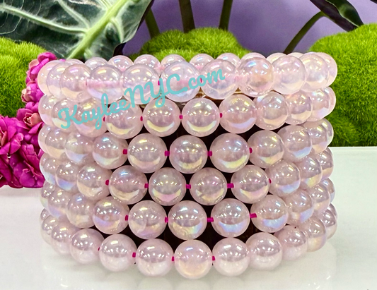 Wholesale 6 Pcs Aura Rose Quartz 8mm 7.5” Crystal Healing