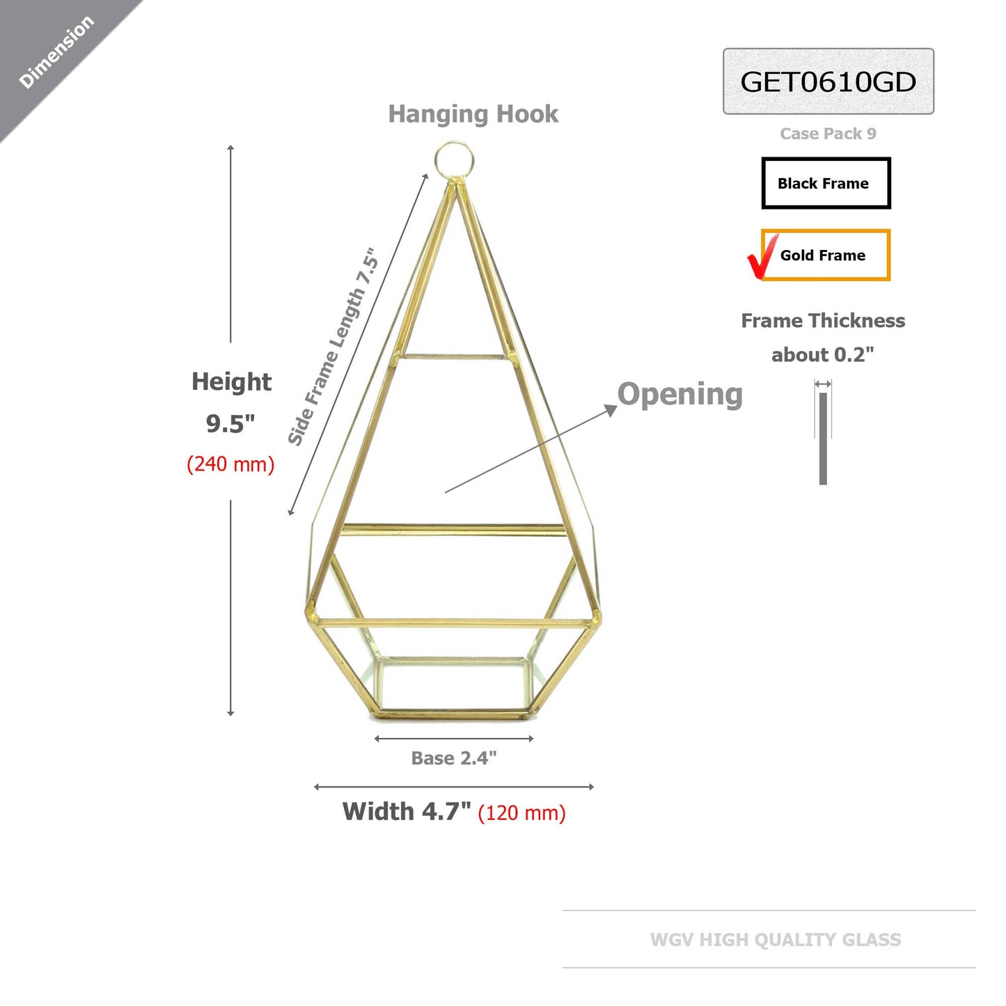 WGV Copper Gold Raised Pyramid Geometric Terrarium - 9.5"H