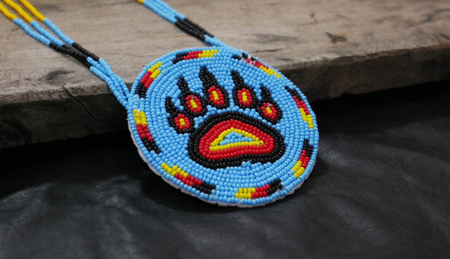 Native American Style Beaded Bear Paw medallions (Black): Black