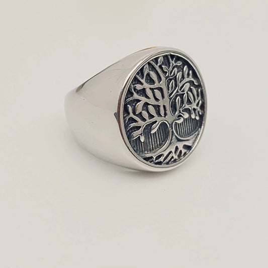 Creative Life Tree Ring Stainless Steel Men's Ring - MJ/MR: Steel color