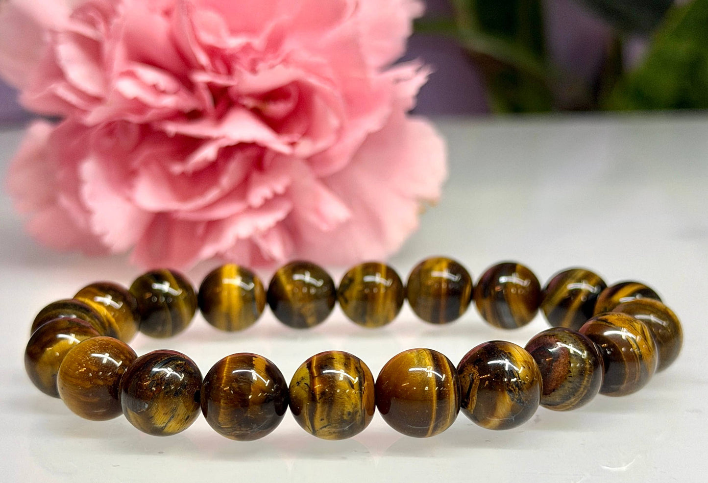 10mm Natural Tiger Eye Crystal Healing Stretch Bracelet 8"