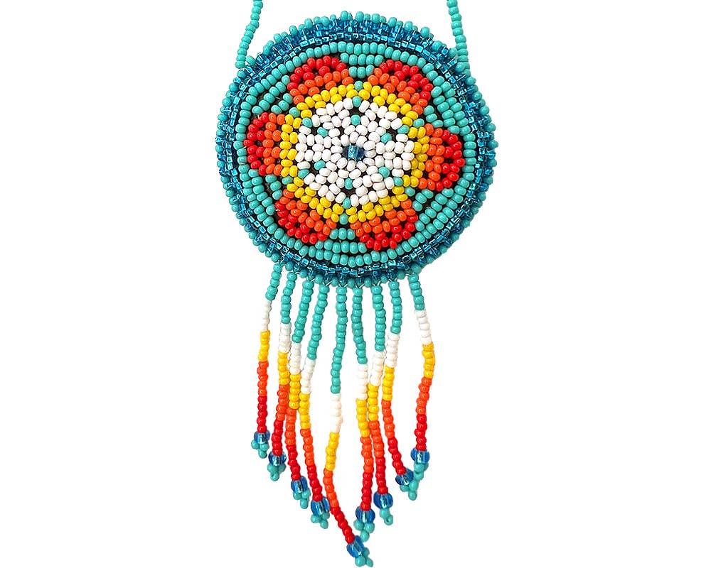 Round Beaded Seed Bead Fringe Medicine Pouch Necklace Bag