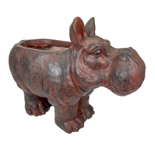 Charming Brown Hippopotamus Planter with Drain Hole