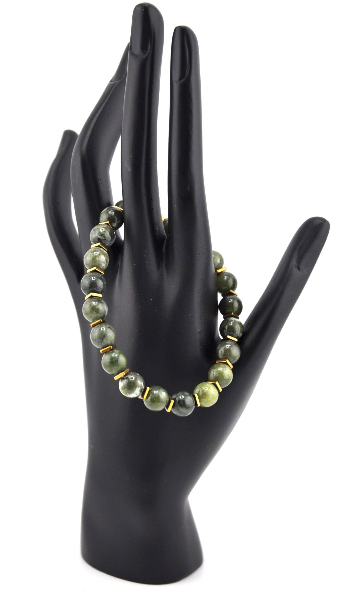 8 mm Green Jade w/ Gold Spacer Bracelet