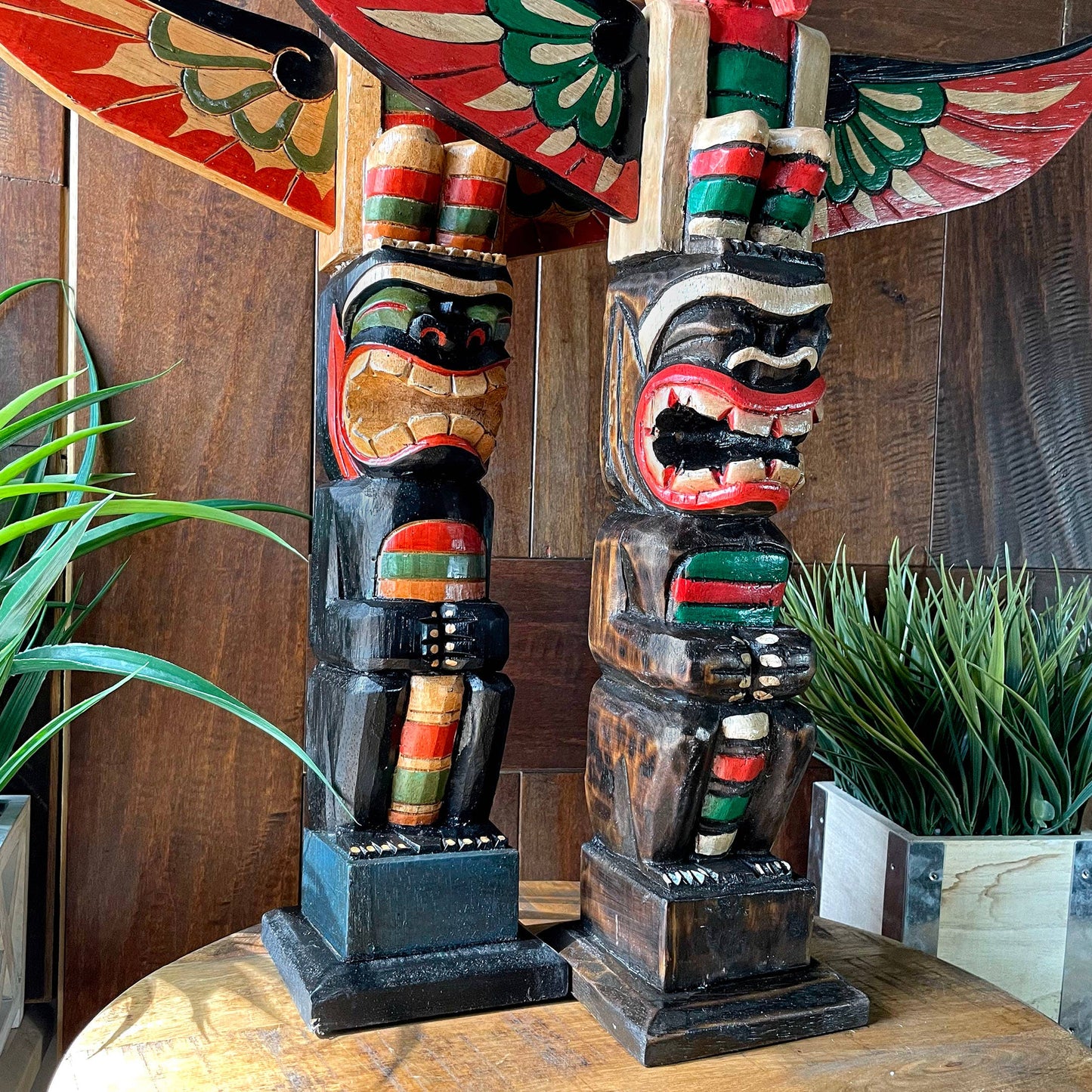 Light Brown Northwest Coast Style Eagle Totem Pole Sculpture