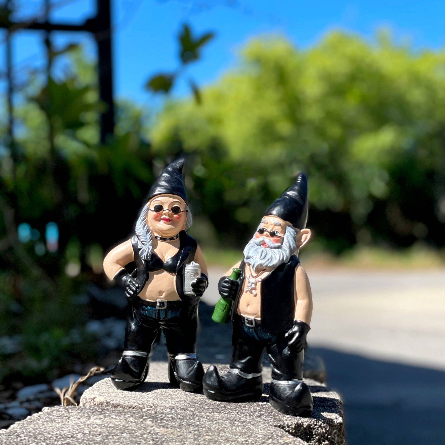 Gnoschitt & Gnofun Biker Gnome Garden Statues 7.5 Inches