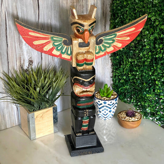 20 Inch Tall Northwest Coast Style Wooden Totem Pole